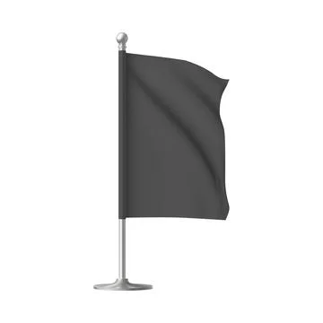 Waving, black rectangular flag on a flagpole, vertical. 3d blank template. 스톡 일러스트