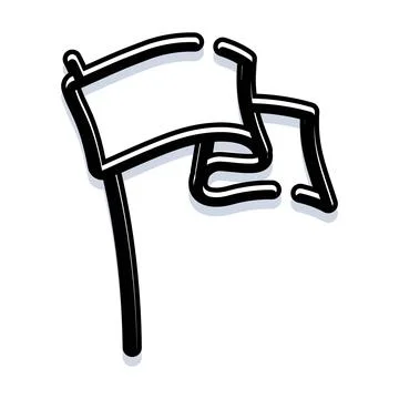 Waving blank flag on a pole black and white drawing Stock Illustration