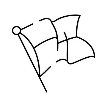 Waving blank flag on pole line art Stock Illustration