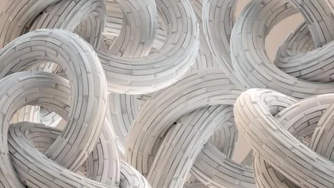 Waving blocks 3d rendering background. 3d Torus from white bricks. Interior Stock Illustration
