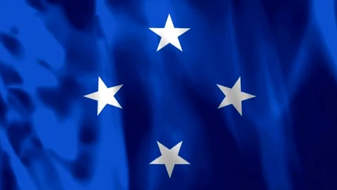 Waving blue flag with four white stars centered in a silk fabric texture desi Video stock 343581917