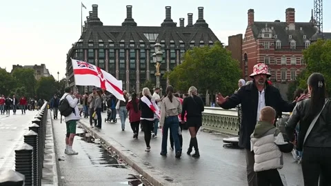 Waving the British Flag on the Bridge Stock Footage 317298961