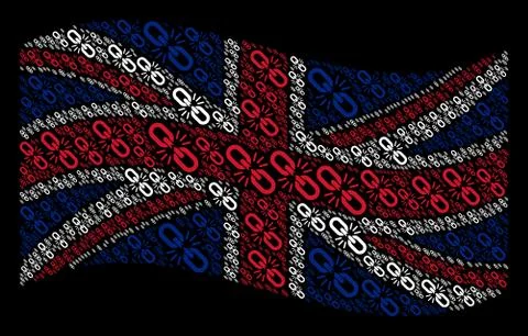Waving British Flag Collage of Break Chain Link Items 库存插图