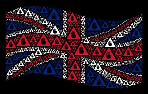 Waving British Flag Collage of Caution Items Illustrazione stock