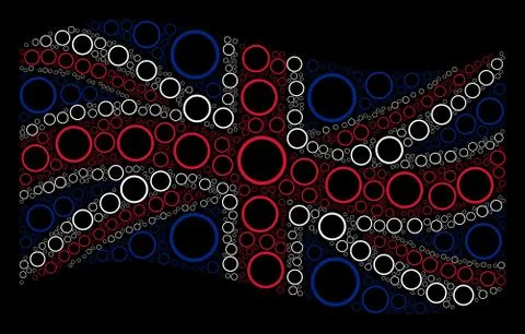 Waving British Flag Collage of Circle Bubble Items Stock Illustration