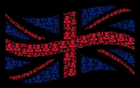 Waving British Flag Collage of Devil Icons Stock Illustration