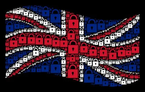 Waving British Flag Collage of Lock Items Illustrazione stock