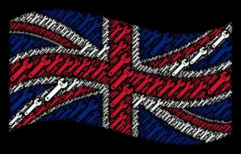 Waving British Flag Collage of Spanner Items Illustrazione stock