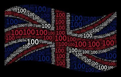 Waving British Flag Pattern of 100 Text Items Stock Illustration