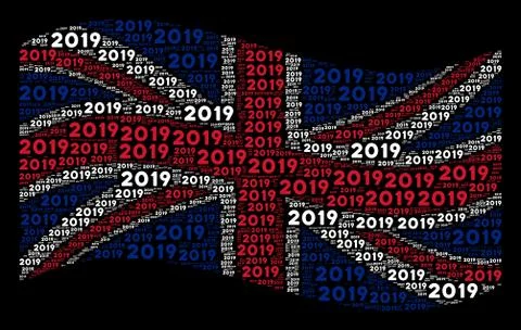 Waving British Flag Pattern of 2019 Year Texts Stock Illustration