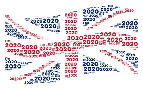 Waving British Flag Pattern of 2020 Year Text Items 库存插图