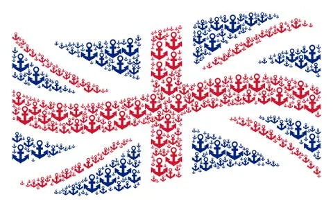 Waving British Flag Pattern of Anchor Icons Stock Illustration