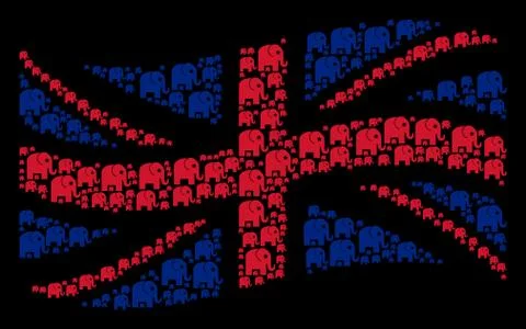 Waving British Flag Pattern of Elephant Items Illustrazione stock
