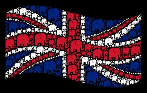 Waving British Flag Pattern of Elephant Items Stock Illustration