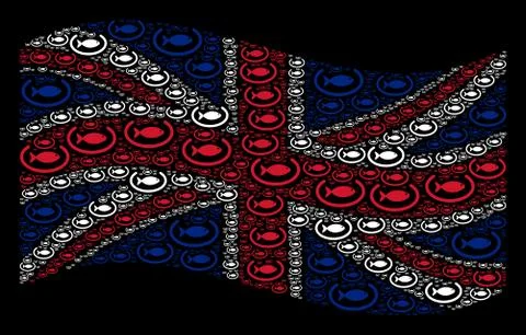 Waving British Flag Pattern of Fish Container Ring Items Illustrazione stock