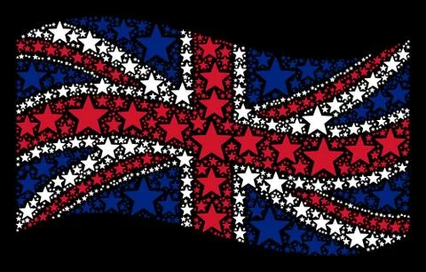 Waving British Flag Pattern of Five Pointed Star Items Stock Illustration
