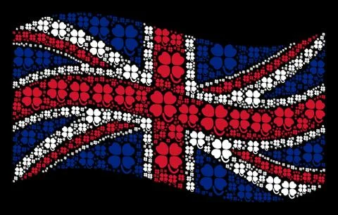 Waving British Flag Pattern of Four-Leafed Clover Items Illustrazione stock