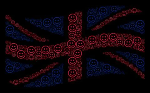 Waving British Flag Pattern of Glad Smiley Items Illustrazione stock