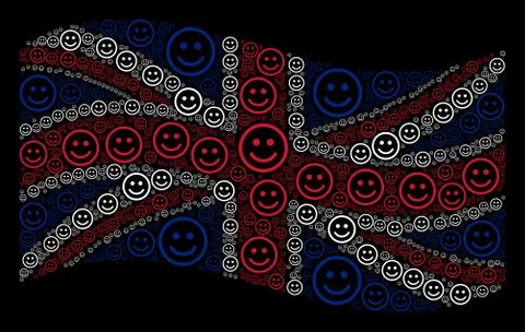 Waving British Flag Pattern of Glad Smiley Items Stock Illustration