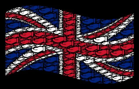 Waving British Flag Pattern of Hand Items Illustrazione stock