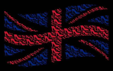 Waving British Flag Pattern of Lady Shoe Icons Illustrazione stock