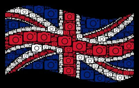 Waving British Flag Pattern of Photo Camera Items Stock Illustration