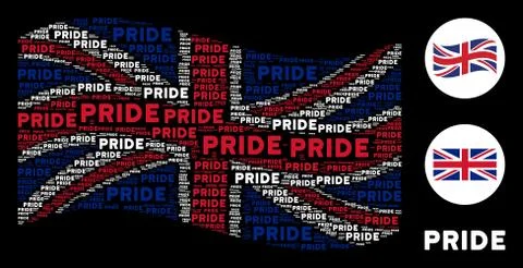Waving British Flag Pattern of Pride Texts Stock Illustration