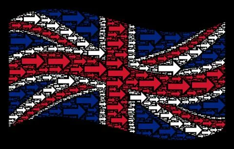 Waving British Flag Pattern of Right Arrow Items Illustrazione stock