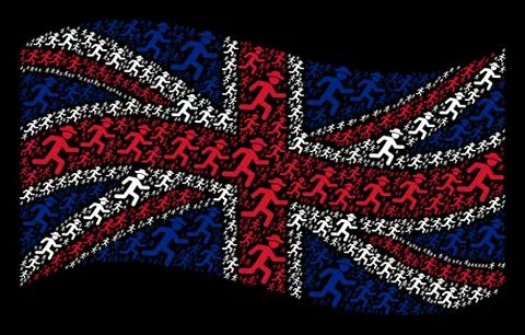 Waving British Flag Pattern of Running Gentleman Items Stock Illustration
