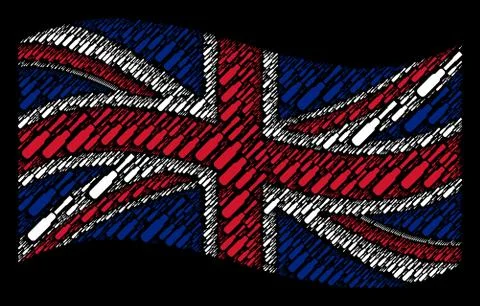 Waving British Flag Pattern of Screwdriver Icons Illustrazione stock