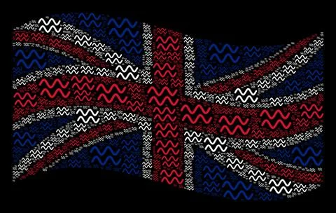 Waving British Flag Pattern of Sinusoid Waves Icons Stock Illustration