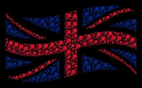 Waving British Flag Pattern of Starting Star Icons Stock Illustration
