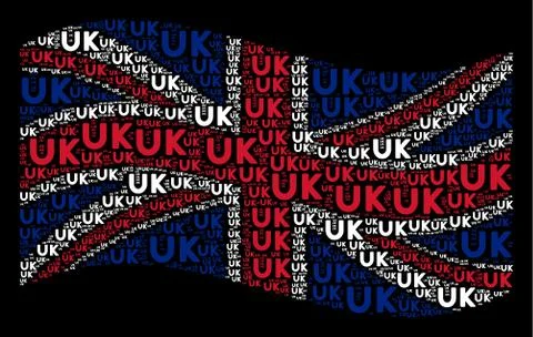Waving British Flag Pattern of UK Text Items Illustrazione stock