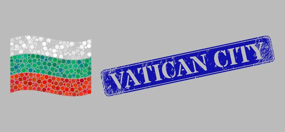 Waving Bulgaria Flag Collage of Round Points and Grunge Vatican City Stamp Stockillustratie