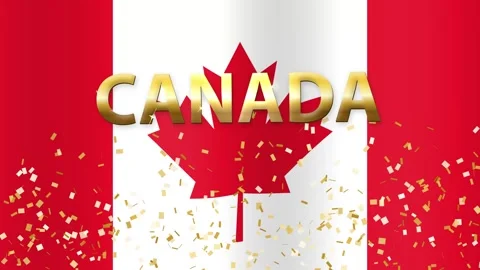 Waving Canada Flag Background with Gold Text and Falling Confetti Stock Footage 341540860
