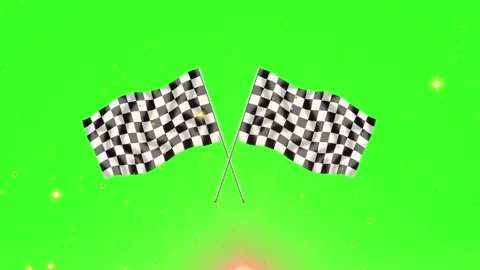 Waving checkerboard flags crossing against vibrant green background with Stock Footage 346121408