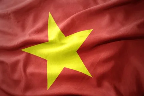 Waving colorful flag of vietnam. Stock Photos