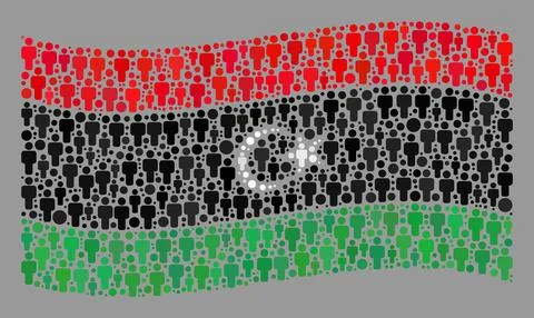 Waving Crowd Libya Flag - Mosaic with Person Elements Illustrazione stock