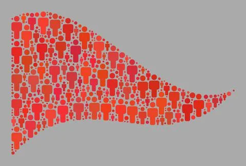 Waving Crowd Red Triangle Flag - Mosaic with Human Icons Stock Illustration