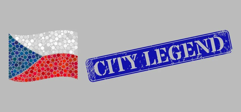 Waving Czech Flag Composition of Circle Points and Scratched City Legend Seal Stock Illustration