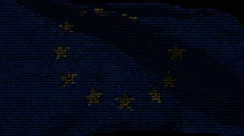 Waving digital flag of the EU on computer screen, 3d rendering イラスト素材