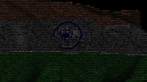 Waving digital flag of India on computer screen, 3d rendering Illustrazione stock