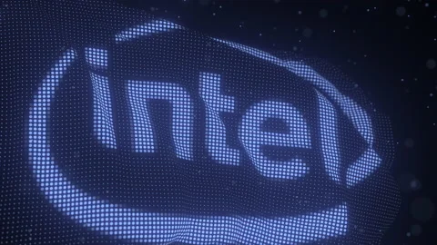 Waving digital flag with INTEL company logo, looping 3d animation Stock Footage 146043367