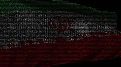 Waving digital flag of Iran on computer screen, 3d rendering Stockillustratie