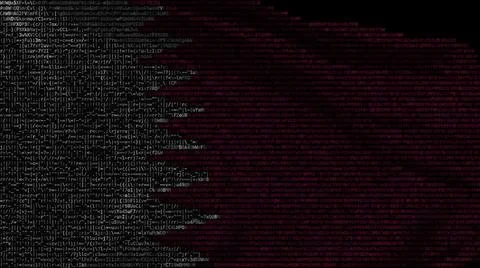 Waving digital flag of Qatar on computer screen, 3d rendering Stockillustratie