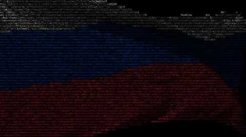 Waving digital flag of Russia on computer screen, 3d rendering Illustrazione stock