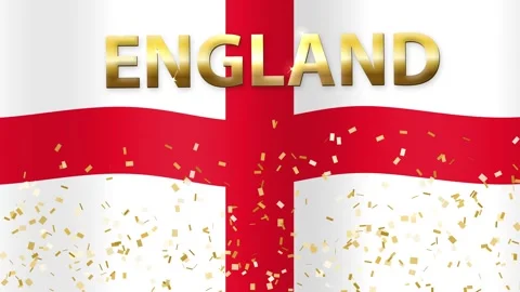 Waving England Flag with Golden Text and Falling Confetti Animation Stock Footage 341908324