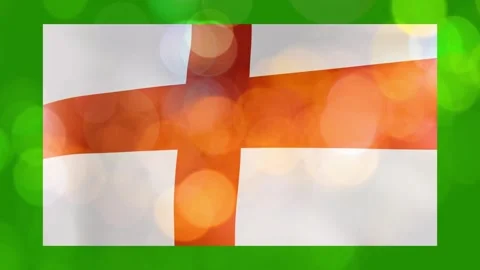 Waving england national flags displayed against vibrant green bokeh background Video stock 346121489