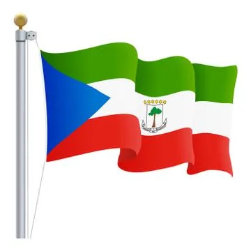 Waving Equatorial Guinea Flag Isolated On A White Background. Vector Stock Illustration