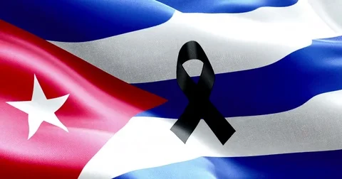 Waving fabric texture of the flag of cuba with black ribbon Stock Footage 70036780